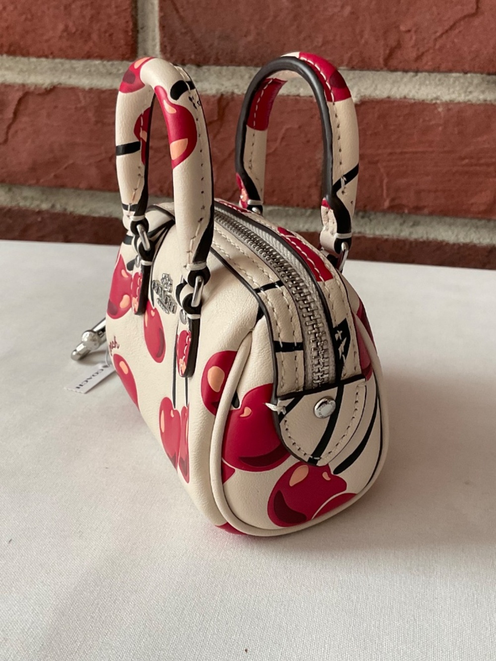Coach Rowan Mini Bag Charm Cherry Print Leather Silver Hardware Multi NWT - Picture 5 of 16